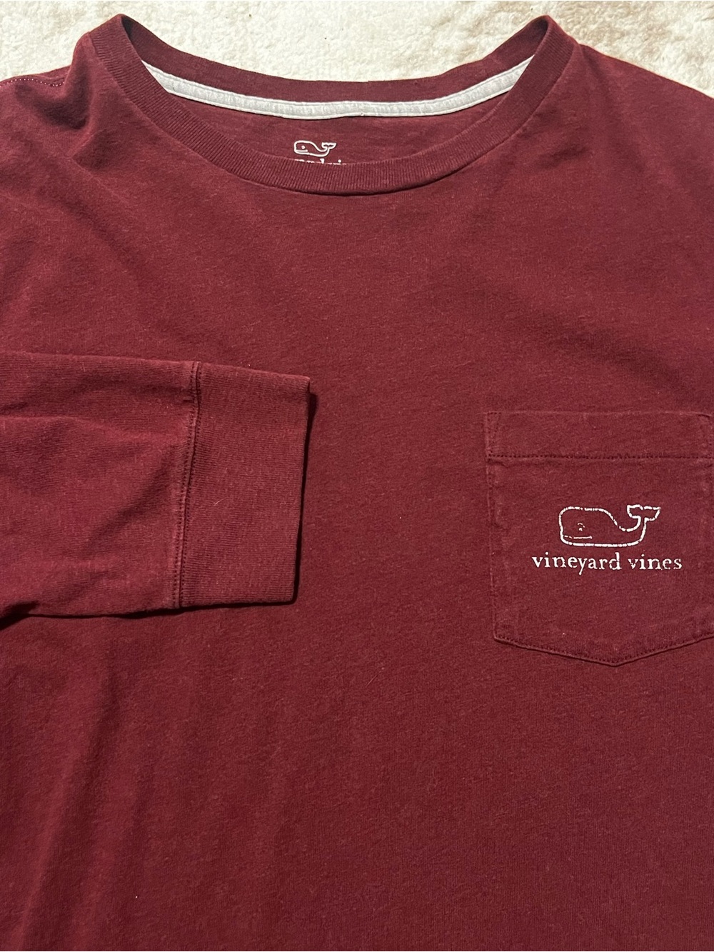 Vineyard Vines Mens Large Maroon Long Sleeve Whale Pocket Graphic T-Shirt L